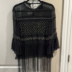 Elie Tahari lace beaded fringe top size medium